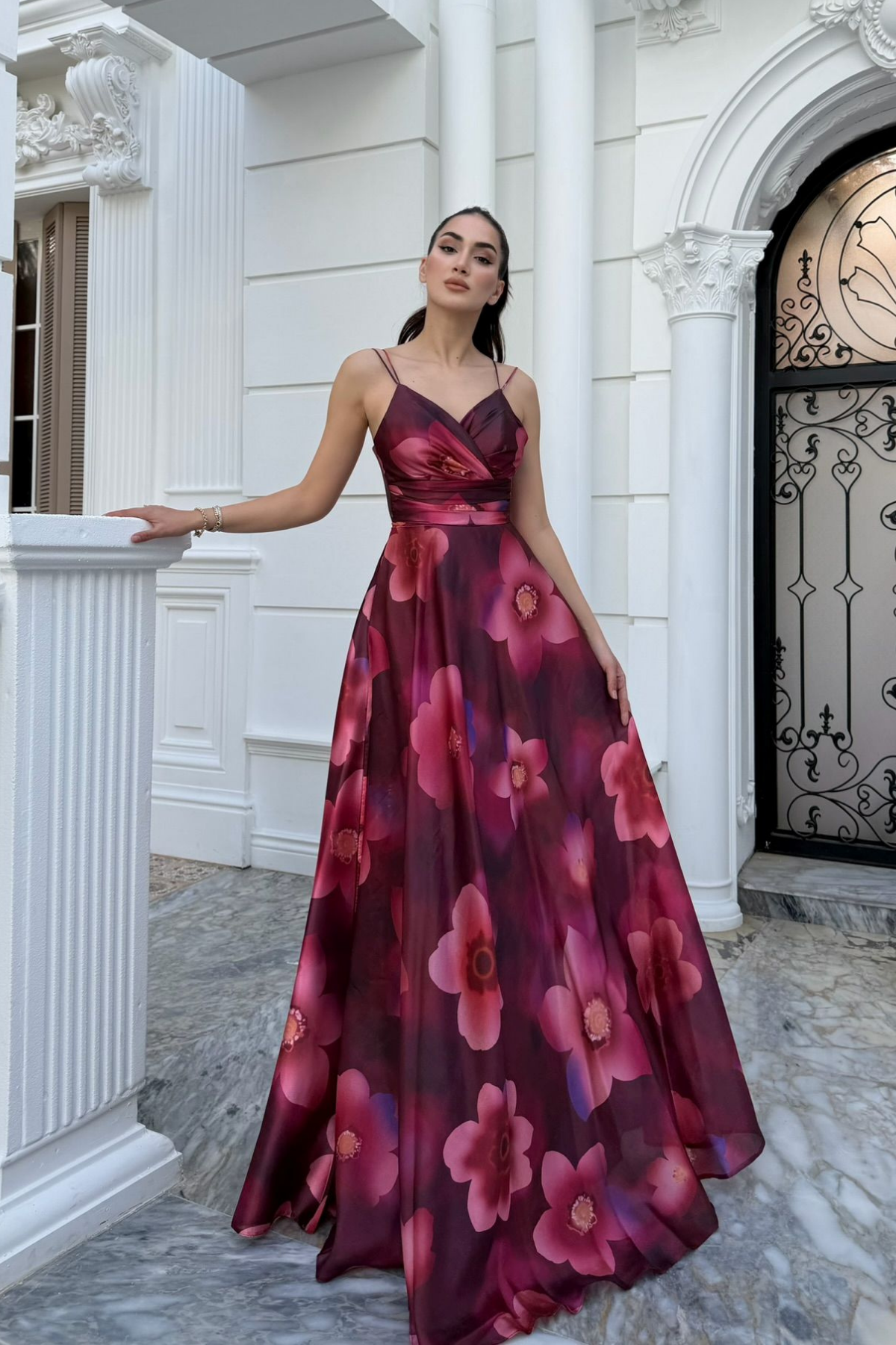 Feza Desenli Askı Detay Abiye 1093 PEMBE