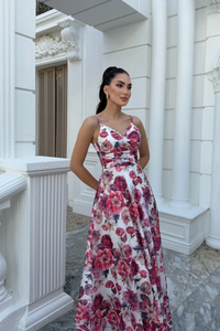 Feza Desenli Askı Detay Abiye 1093 BEYAZ PEMBE