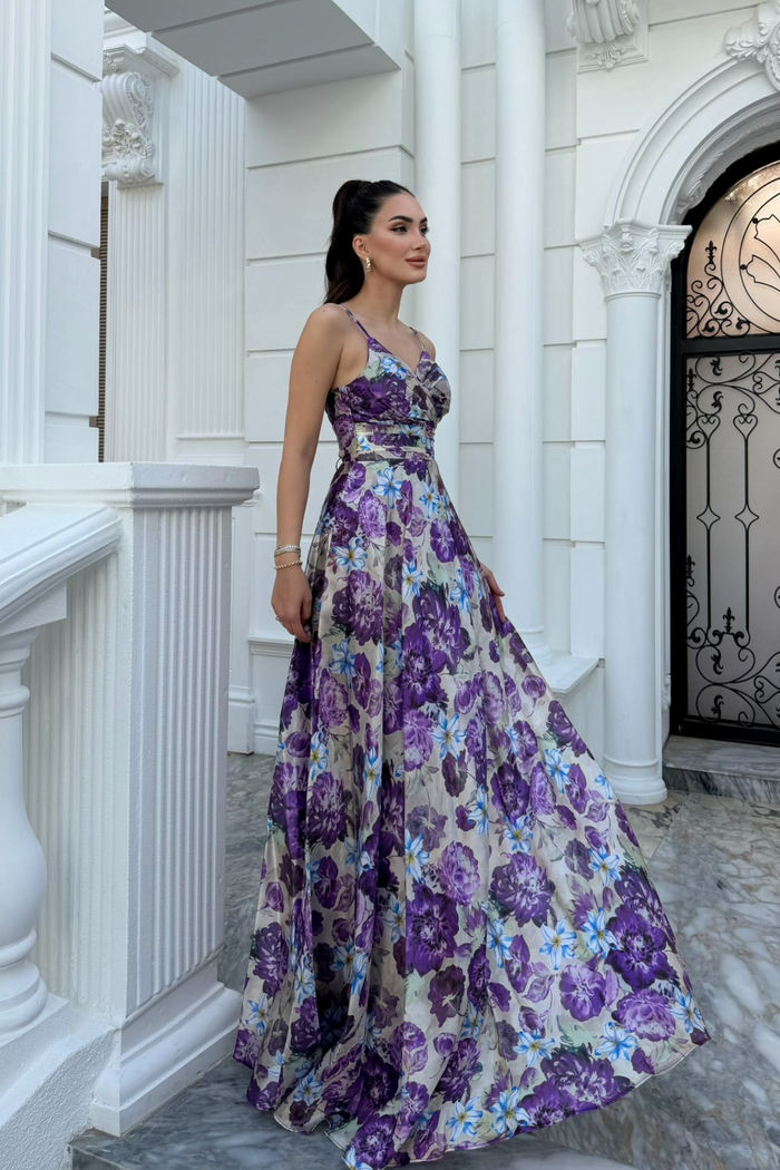 Feza Desenli Askı Detay Abiye 1093 LİLA
