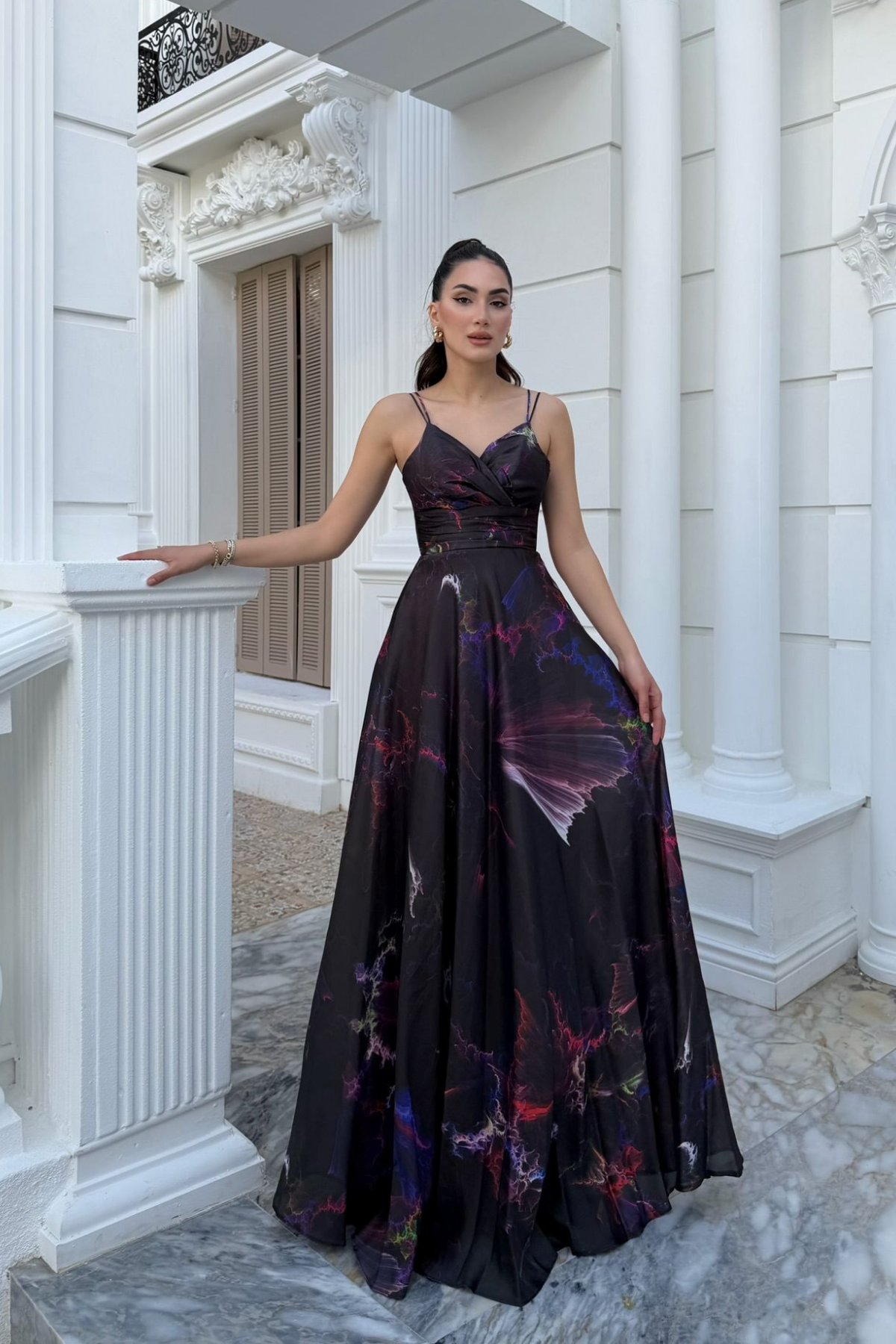 Feza Desenli Askı Detay Abiye 1093 SİYAH