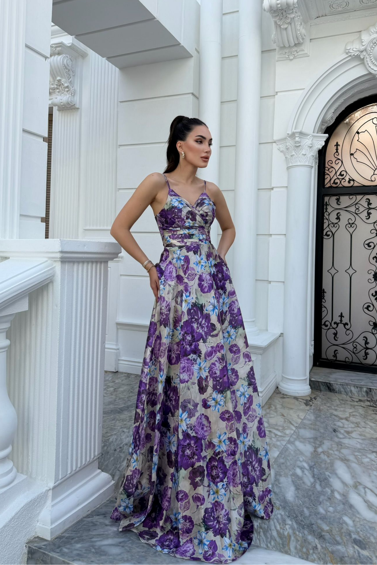 Feza Desenli Askı Detay Abiye 1093 LİLA