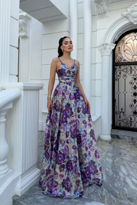 Feza Desenli Askı Detay Abiye 1093 LİLA