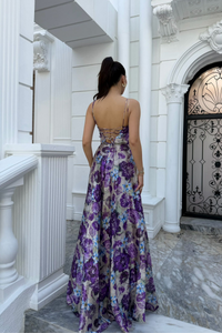 Feza Desenli Askı Detay Abiye 1093 LİLA
