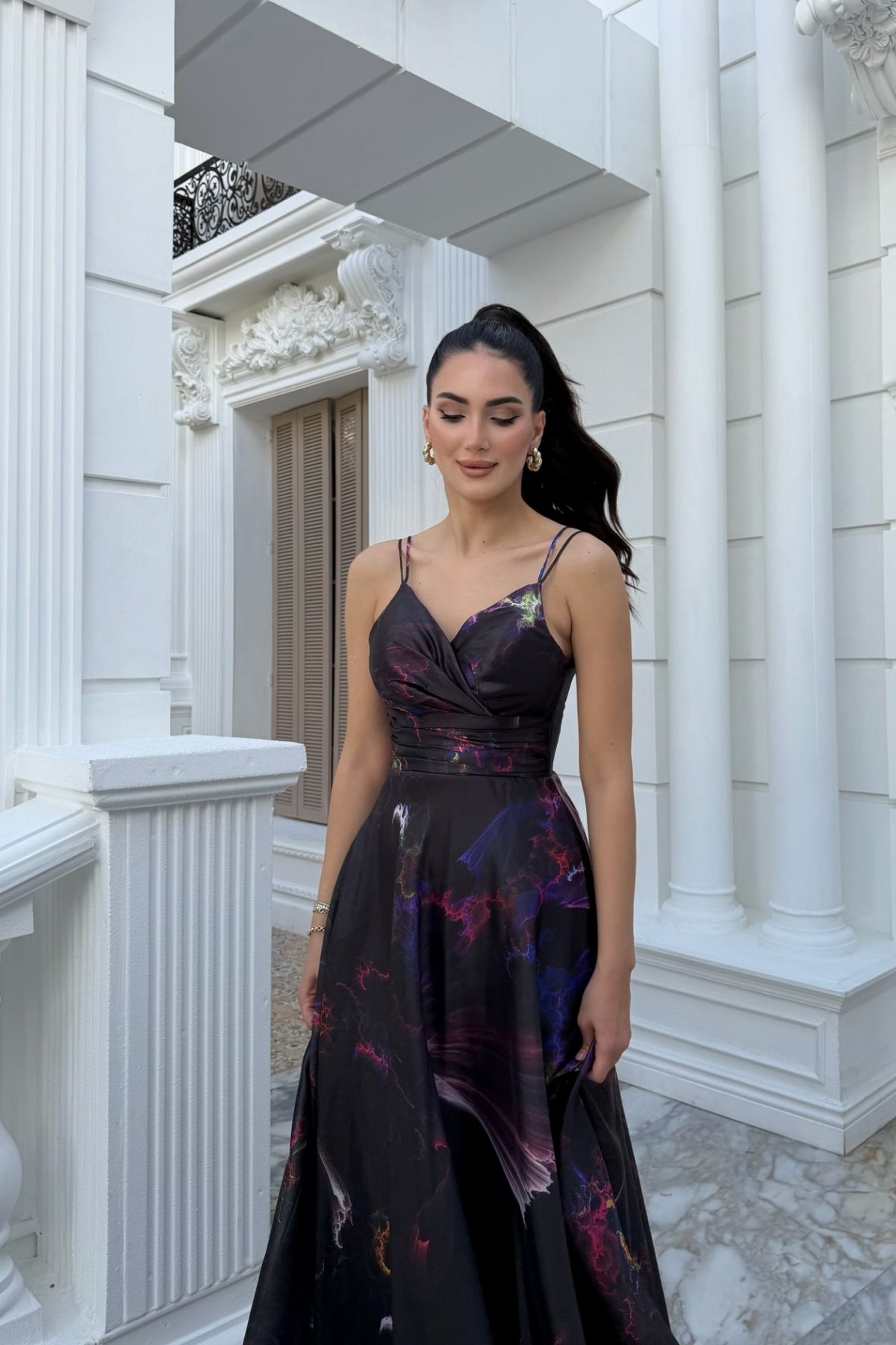 Feza Desenli Askı Detay Abiye 1093 SİYAH
