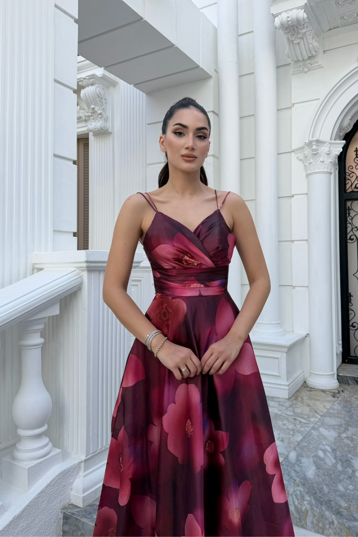 Feza Desenli Askı Detay Abiye 1093 PEMBE