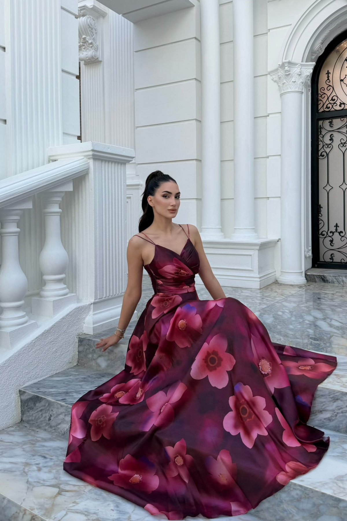 Feza Desenli Askı Detay Abiye 1093 PEMBE
