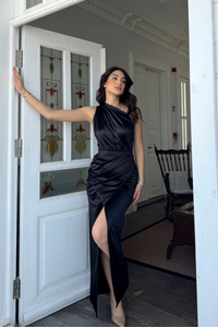 Fiona Tek Kol Drapeli Saten Abiye 582856 SİYAH