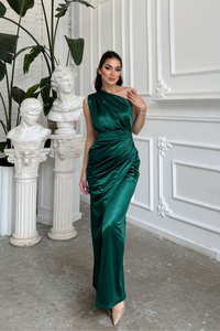 Fiona Tek Kol Drapeli Saten Abiye 582856 ZÜMRÜT