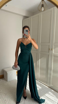 Fulya Straplez Yırtmaçlı Abiye 582467 ZÜMRÜT