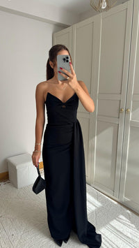 Fulya Straplez Yırtmaçlı Abiye 582467 SİYAH