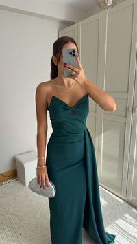Fulya Straplez Yırtmaçlı Abiye 582467 ZÜMRÜT