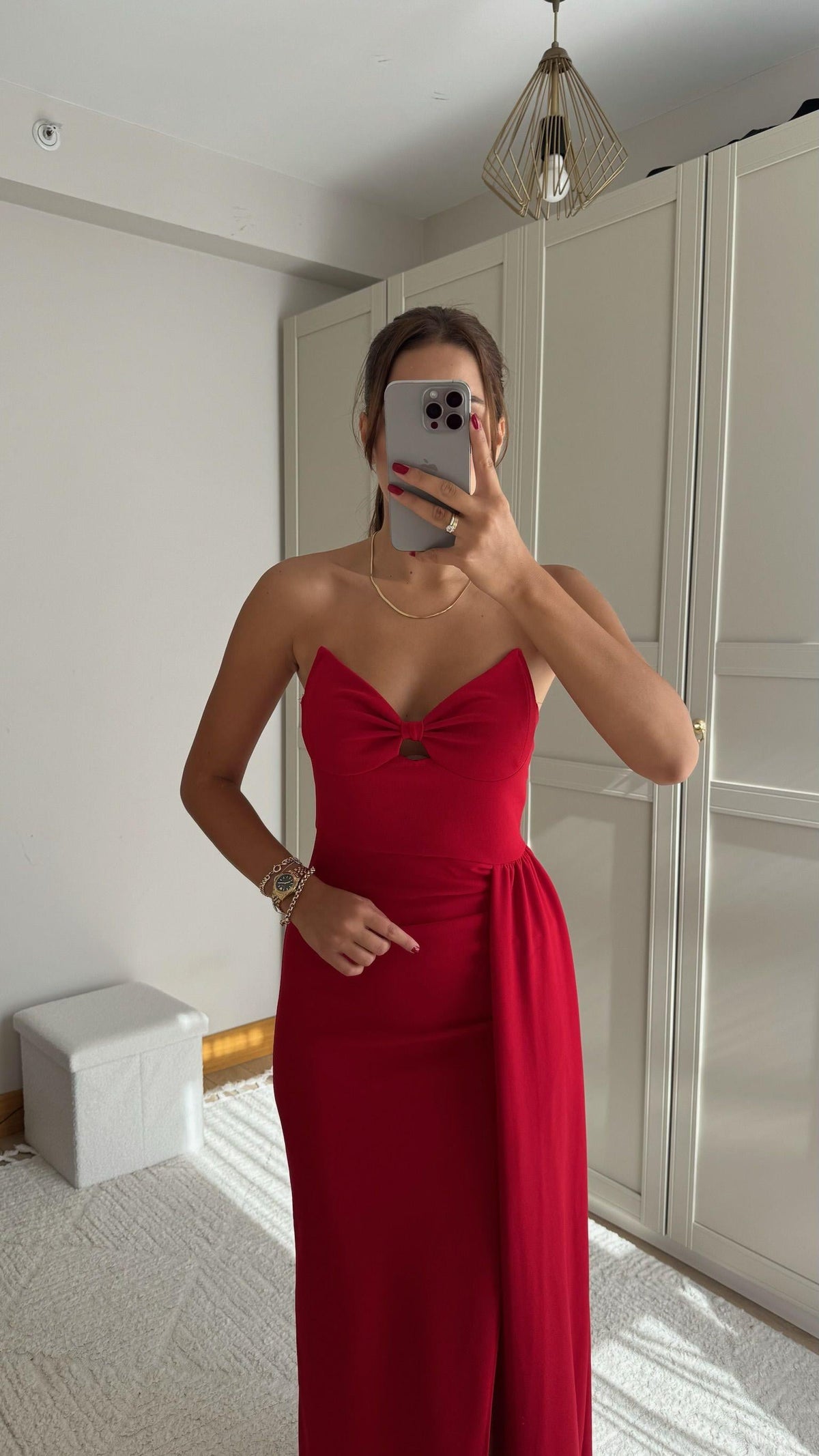 Fulya Straplez Yırtmaçlı Abiye 582467 KIRMIZI