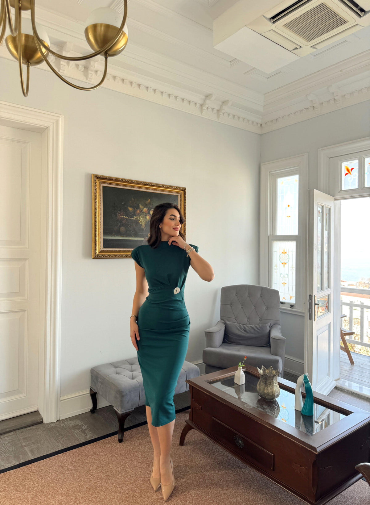Garcia Yarım Boğazlı Drape Detaylı Kolsuz Elbise 45782 ZÜMRÜT