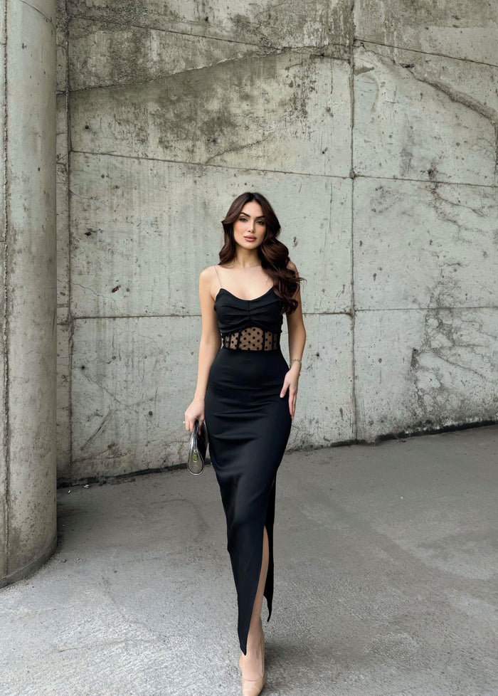 Harriet Taş Askı Bel Transparan Elbise 2485 SİYAH