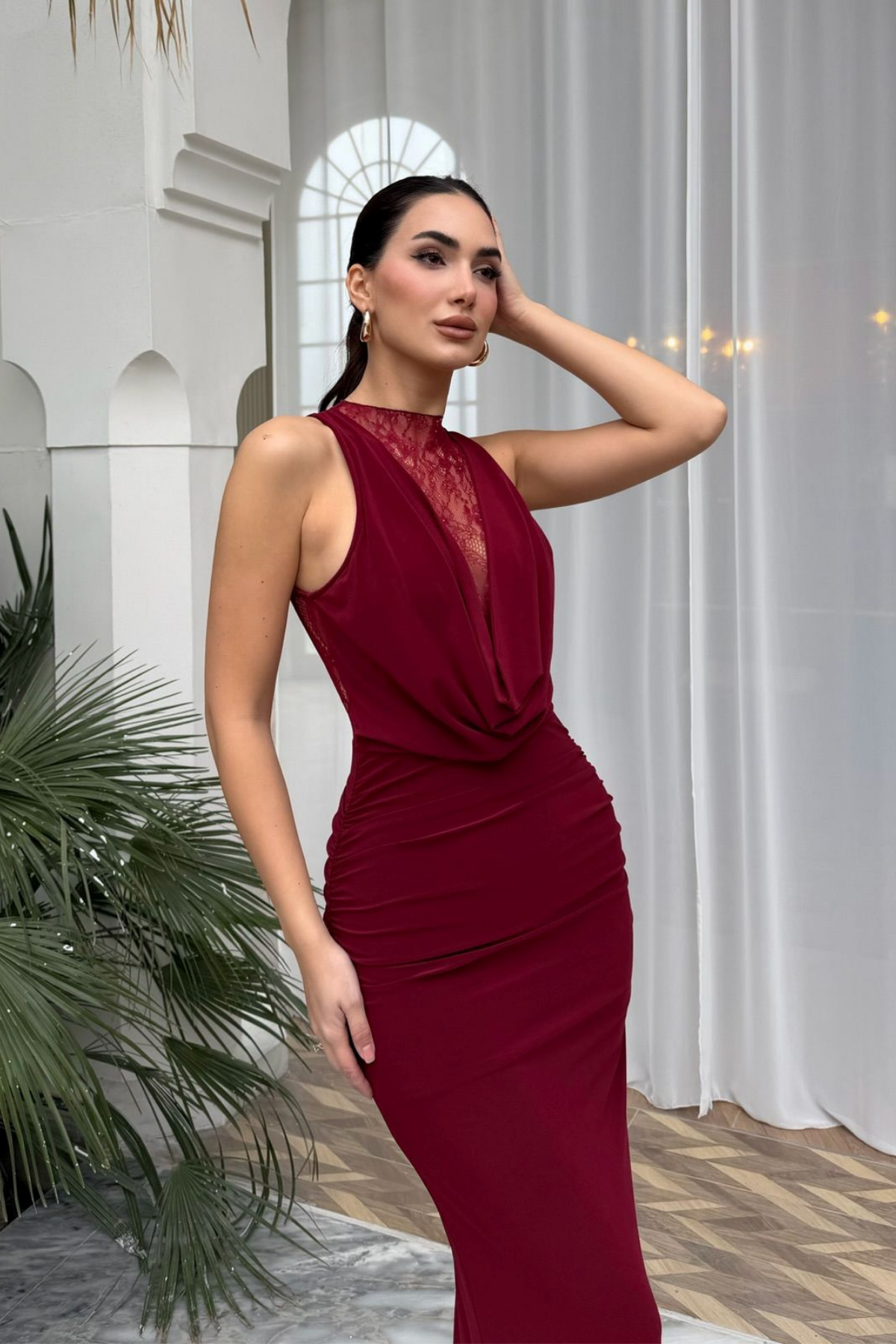 Havena Göğüs Dantel Detay Abiye 4108 BORDO