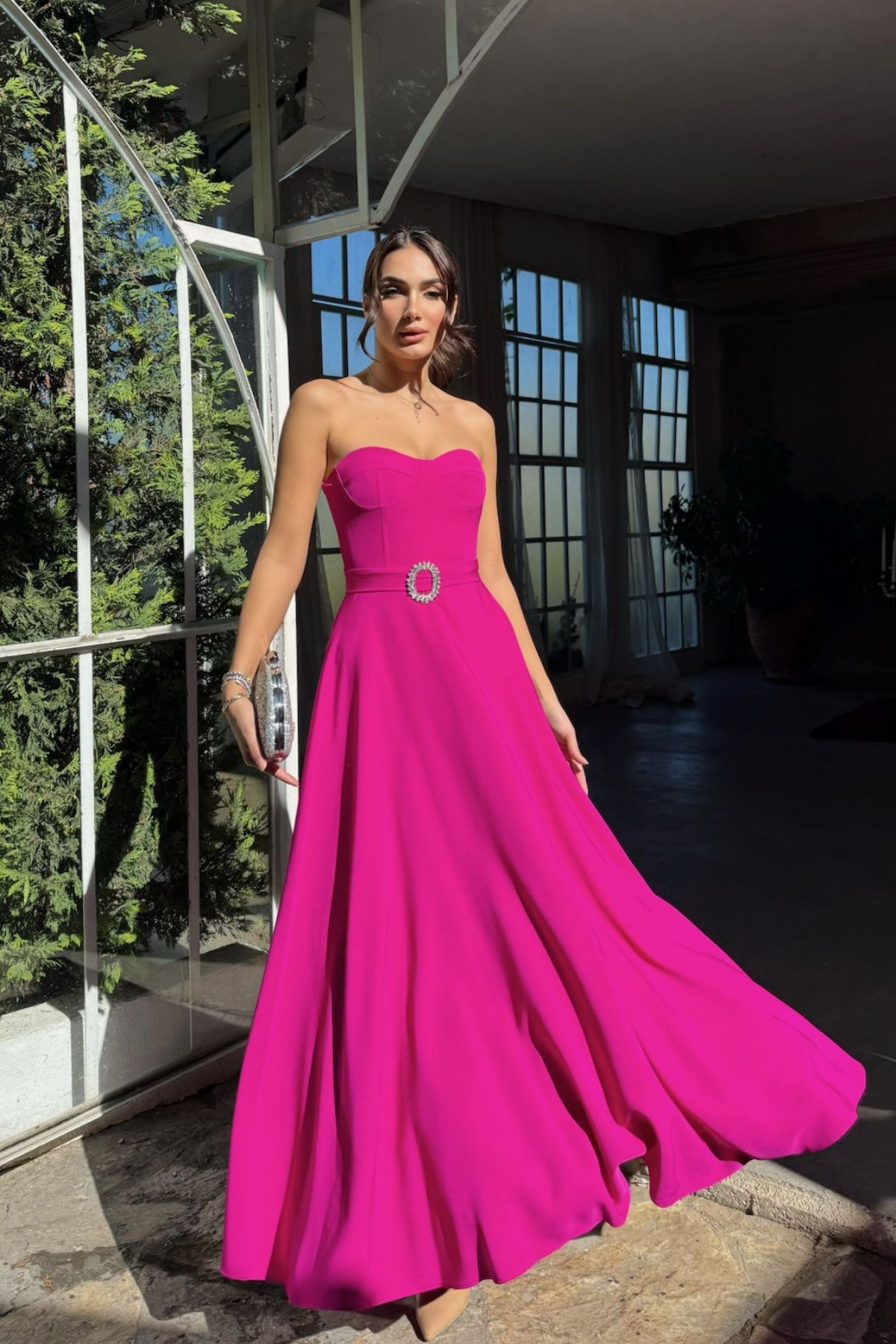Hazal Straplez Toka Detay Abiye 9313 FUŞYA