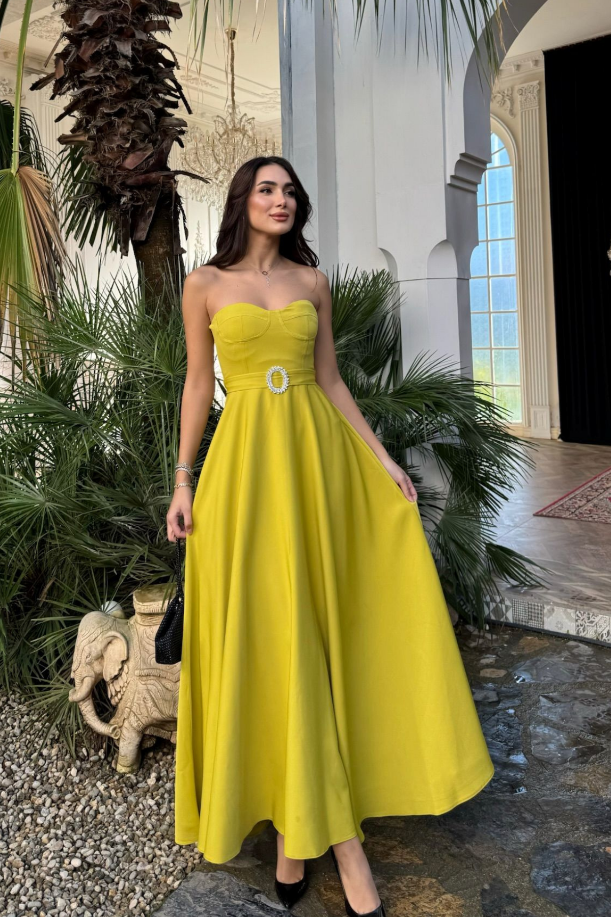 Hazal Straplez Toka Detay Abiye 9313 YAĞ YEŞİLİ