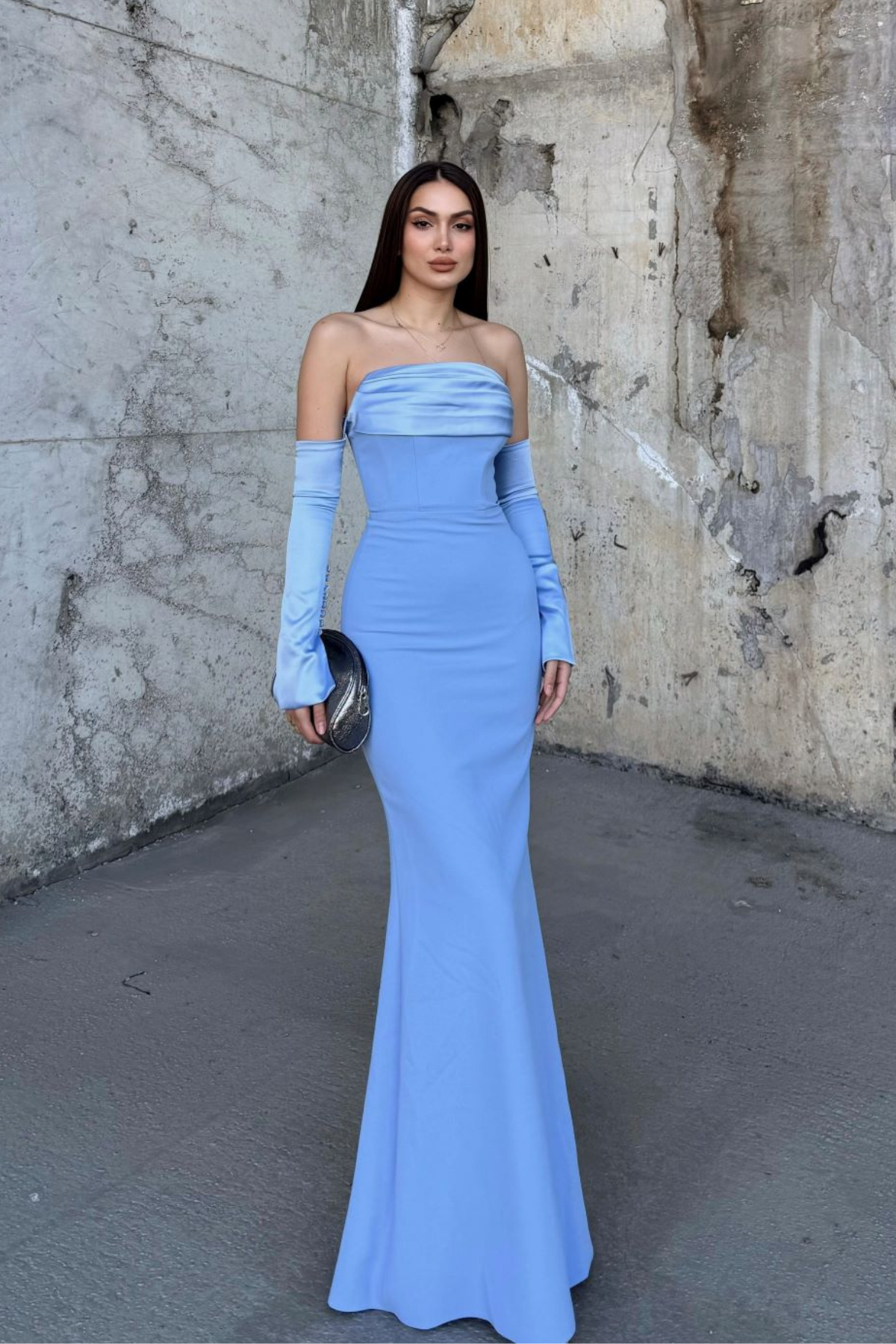 Helen Kol Detay Tasarım Abiye 45616 BEBE MAVİSİ