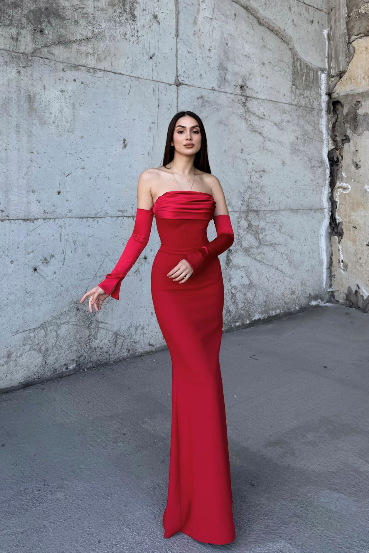 Helen Kol Detay Tasarım Abiye 45616 KIRMIZI