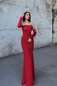Helen Kol Detay Tasarım Abiye 45616 KIRMIZI