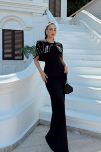 Helin Pelerin Detay Straplez Abiye 1204 SİYAH