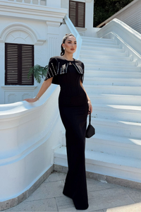 Helin Pelerin Detay Straplez Abiye 1204 SİYAH