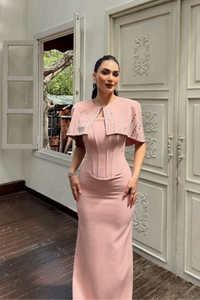 Helin Pelerin Detay Straplez Abiye 1204 PUDRA