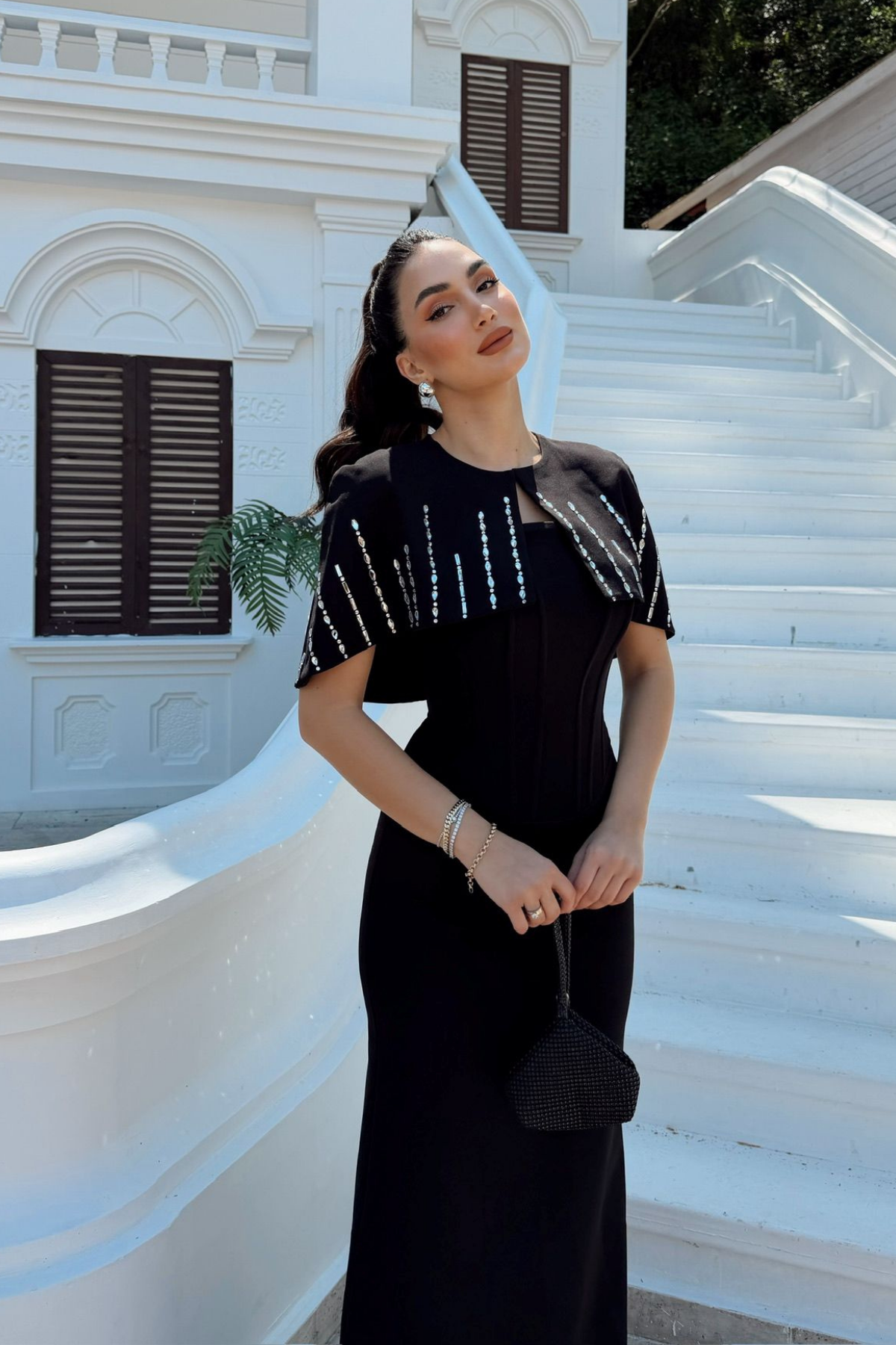 Helin Pelerin Detay Straplez Abiye 1204 SİYAH