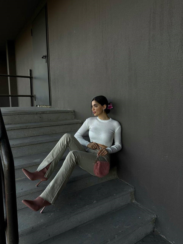 Hilly Fitilli Triko Crop 56687 BEYAZ