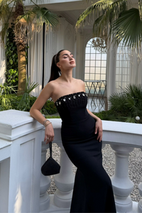 Ayda Straplez Taş İşlemeli Abiye 1059 SİYAH