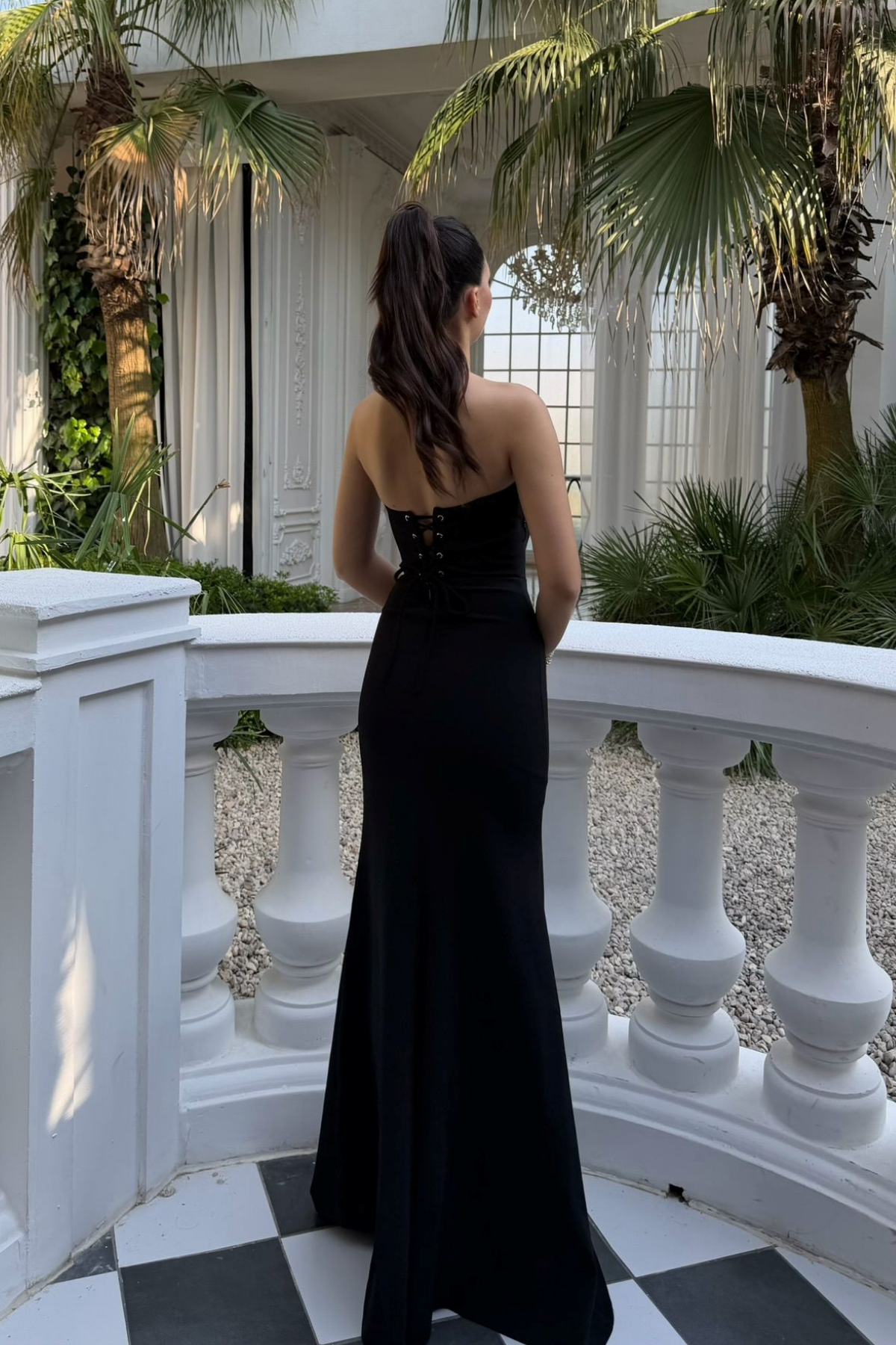 Ayda Straplez Taş İşlemeli Abiye 1059 SİYAH