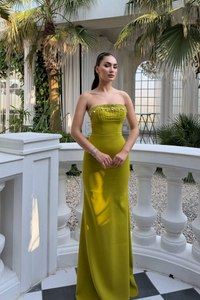 Ayda Straplez Taş İşlemeli Abiye 1059 YAĞ YEŞİLİ