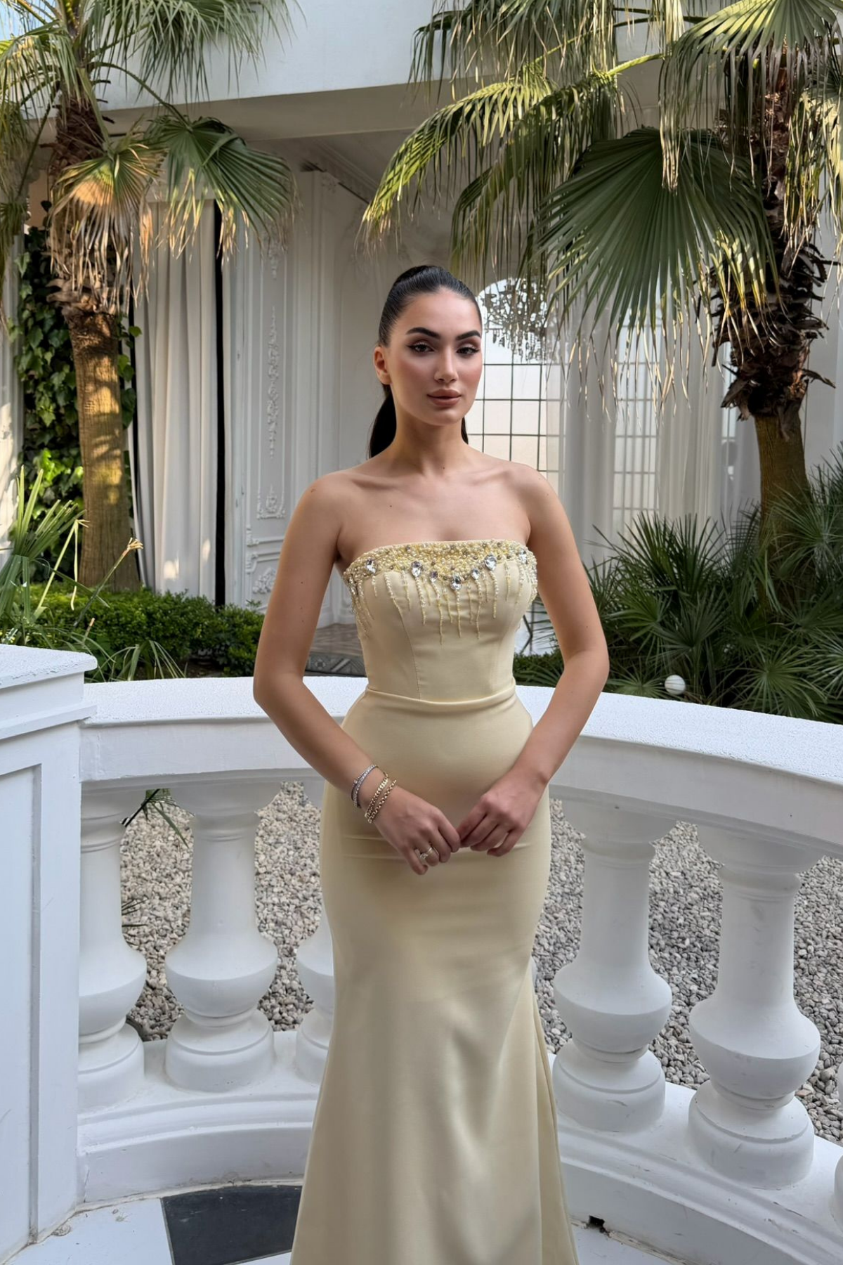 Ayda Straplez Taş İşlemeli Abiye 1059 SARI