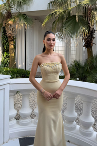 Ayda Straplez Taş İşlemeli Abiye 1059 SARI