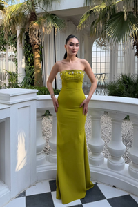 Ayda Straplez Taş İşlemeli Abiye 1059 YAĞ YEŞİLİ