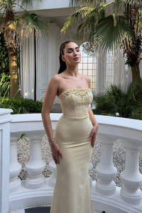 Ayda Straplez Taş İşlemeli Abiye 1059 SARI