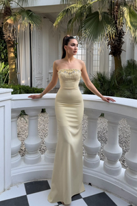 Ayda Straplez Taş İşlemeli Abiye 1059 SARI