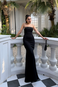Ayda Straplez Taş İşlemeli Abiye 1059 SİYAH