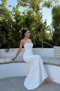 Ayda Straplez Taş İşlemeli Abiye 1059 BEYAZ