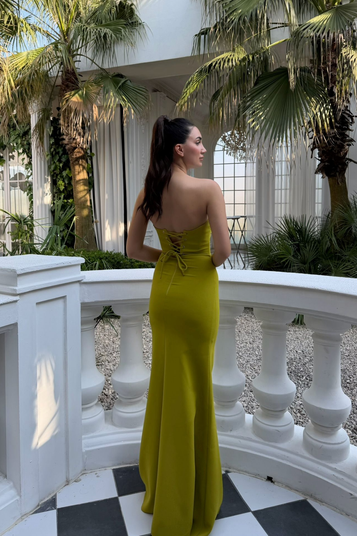 Ayda Straplez Taş İşlemeli Abiye 1059 YAĞ YEŞİLİ