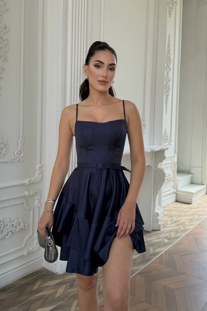 İlgi Kemer Detay Mini Askılı Elbise 2004 LACİVERT