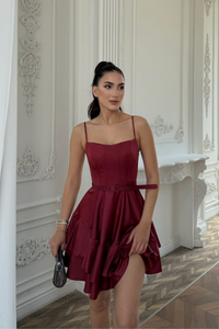 İlgi Kemer Detay Mini Askılı Elbise 2004 BORDO