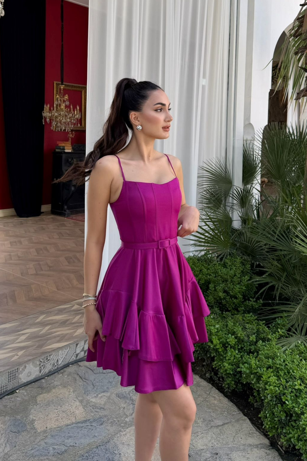 İlgi Kemer Detay Mini Askılı Elbise 2004 MOR