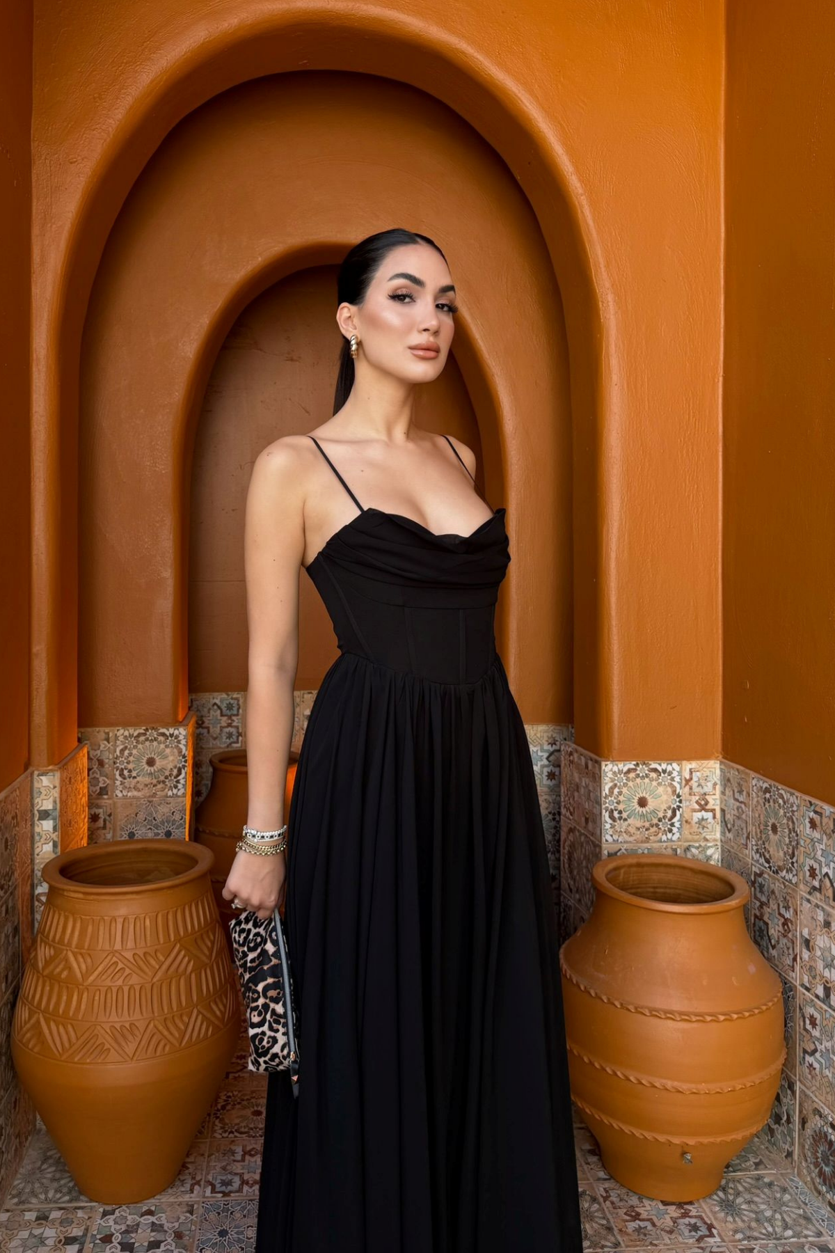 İlke İp Askılı Degaje Yaka Şifon Abiye 2003 SİYAH