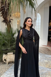 İlya Degaje Yaka Kol Detaylı Abiye 1154 SİYAH