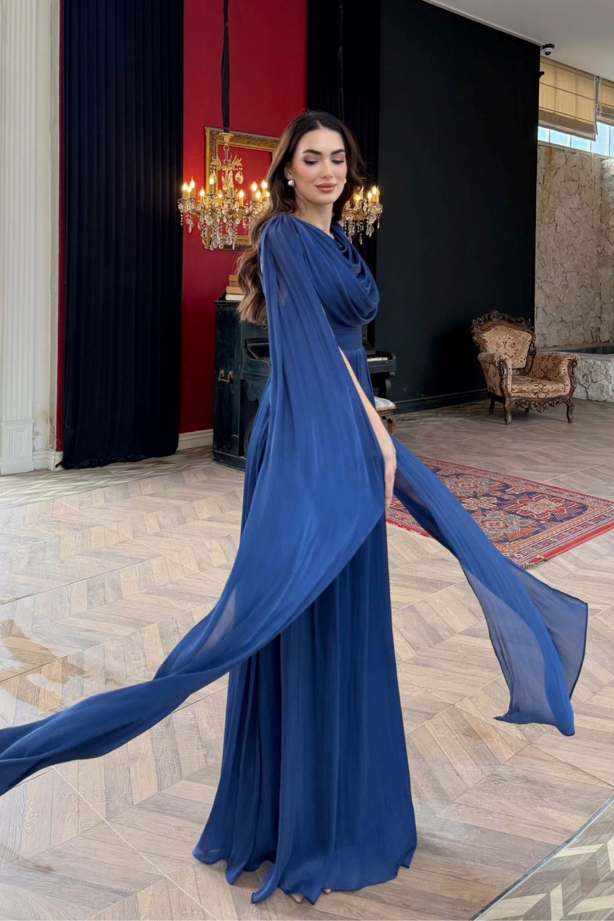 İlya Degaje Yaka Kol Detaylı Abiye 1154 LACİVERT