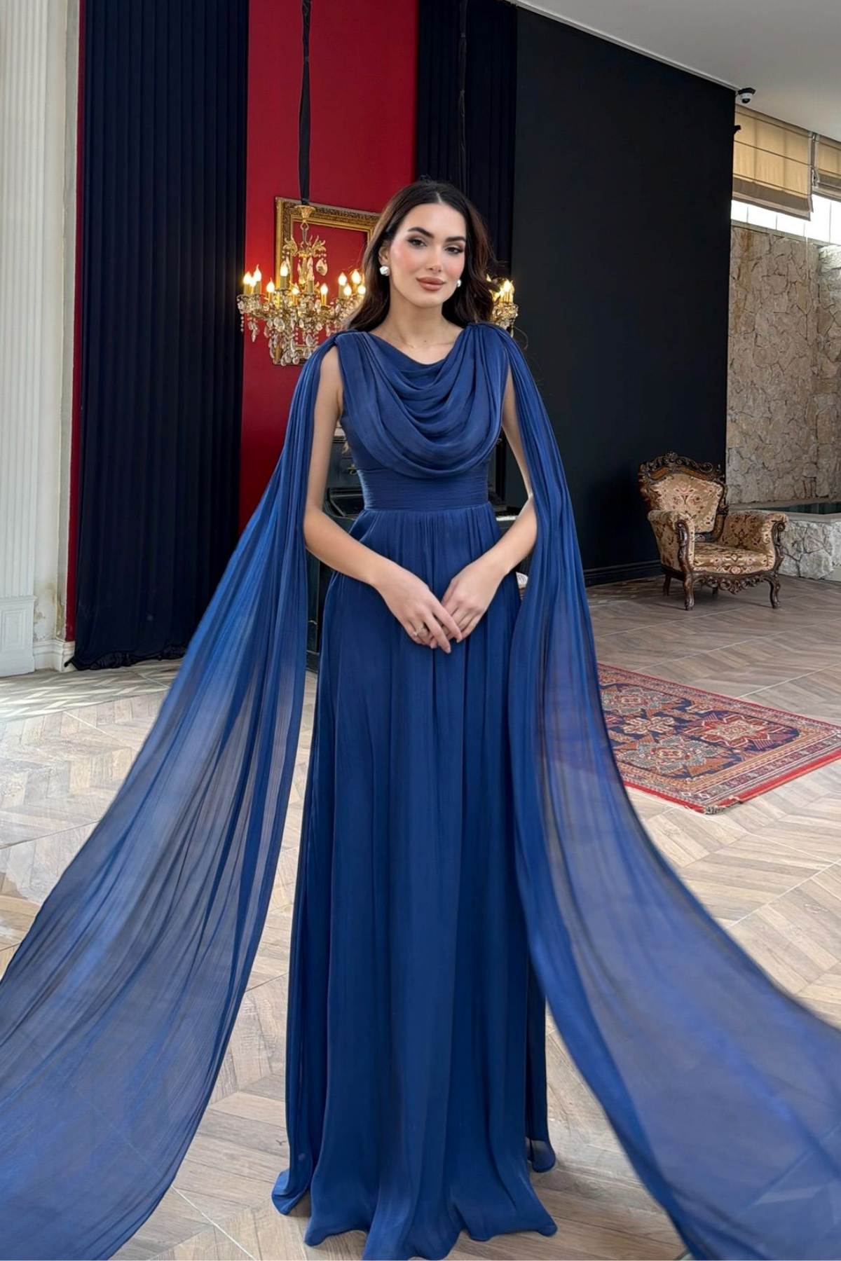 İlya Degaje Yaka Kol Detaylı Abiye 1154 LACİVERT