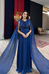 İlya Degaje Yaka Kol Detaylı Abiye 1154 LACİVERT