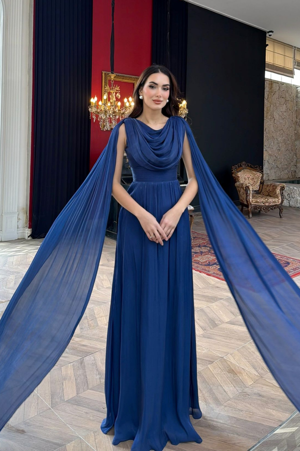 İlya Degaje Yaka Kol Detaylı Abiye 1154 LACİVERT