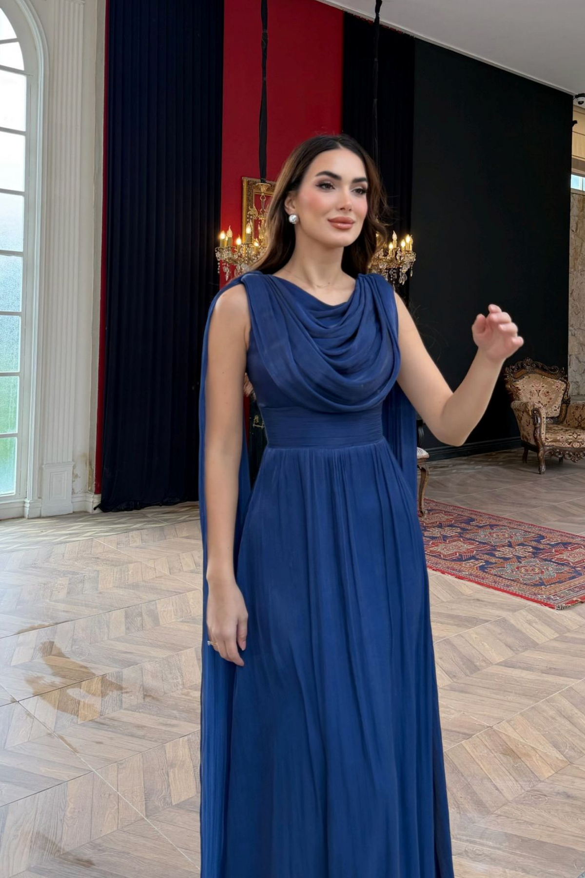İlya Degaje Yaka Kol Detaylı Abiye 1154 LACİVERT